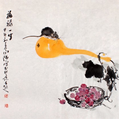 河南美協(xié)王向陽四尺斗方葫蘆畫《福祿一生》