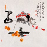 SK中美協(xié)會員 畫壇名家王向陽四尺斗方《五鼠賀歲圖》(詢價)
