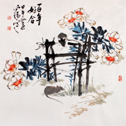河南美協(xié)王向陽(yáng)四尺斗方《百年好合》