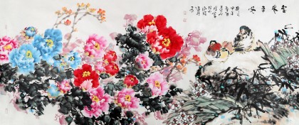 著名花鳥畫家曲逸之小八尺《富貴平安》