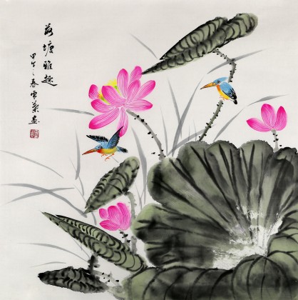 安徽美協何華賢四尺斗方《荷塘雅趣》