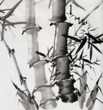 QA安徽美協何華賢三尺竹雀圖《竹報平安》