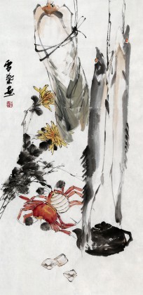 何華賢三尺《菊蟹吉祥》 潁淮書畫名家