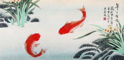 北京美協凌雪三尺雙魚圖《年年有余》