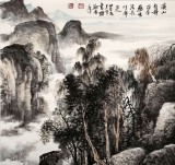名家鄭慶年四尺斗方山水畫《溪山》