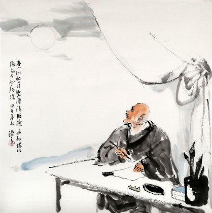 【已售】陳漫之四尺斗方水墨人物《吾心似明月》（詢價）