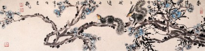 曲逸之 四尺對開《春信》 河南省著名花鳥畫家