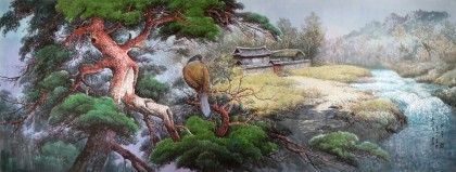 小八尺朝鮮國畫《山村的風(fēng)景》