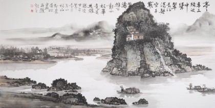 民盟美協理事黃奇松四尺國畫《亭亭卓立綠波中》