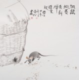 民盟美協理事黃奇松先生四尺斗方《饑鼠掀菱殼》