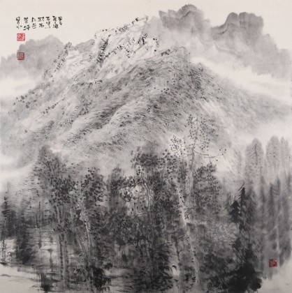當代水墨漫畫名家 強春云強春云四尺斗方《雨后山川》