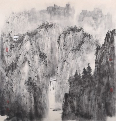當代水墨漫畫名家 強春云四尺斗方 《雨泉圖》