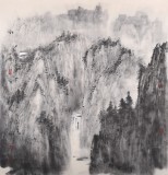 當代水墨漫畫名家 強春云四尺斗方 《雨泉圖》