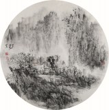 當代水墨漫畫名家 強春云扇畫 《山里人家》
