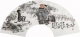 當代水墨漫畫名家 強春云扇畫 《猴兒劫道》