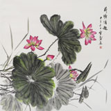 何華賢 六尺斗方《荷塘清趣》 潁淮書畫名家