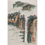 李明成四尺三開寫意山水畫《泰山煙云》