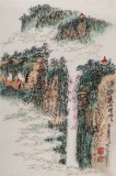李明成四尺三開(kāi)寫(xiě)意山水畫(huà)《泰山煙云》