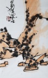 【已售】名家王永剛四尺對開手指畫《雙棲》(詢價)