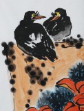 【已售】名家王永剛四尺對開手指畫《雙棲》(詢價)