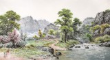 朝鮮名家蔡京華 四尺《溪邊村莊》