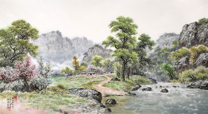 朝鮮名家蔡京華 四尺《溪邊村莊》