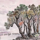 朝鮮畫家趙元哲 四尺《湖上春光》