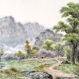 朝鮮名家蔡京華 四尺《溪邊村莊》