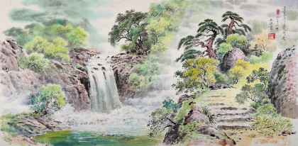 朝鮮畫(huà)家趙元哲 四尺《金剛山溪谷》