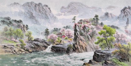 朝鮮畫家金善國(guó) 四尺《妙香山下》