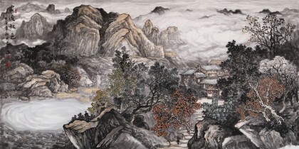 著名畫家蔣元發 四尺山水《云漫秋色》