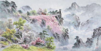 朝鮮畫家金善國 四尺《妙香山佛影臺》