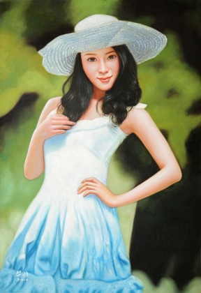 著名青年油畫家朱藝林 布面油畫 《夏日風情》