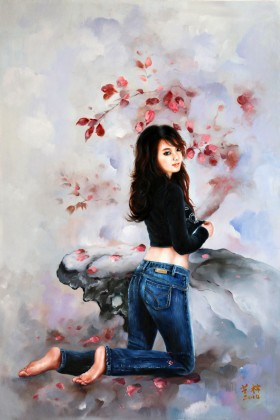 著名青年油畫家朱藝林 布面油畫 《花季少女》（詢價）
