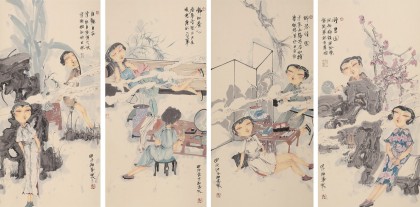 著名青年畫家李翔峰 《自觀自在四聯(lián)》詢價