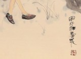 【已售】著名青年畫家李翔峰 四尺斗方《觀桃花圖》