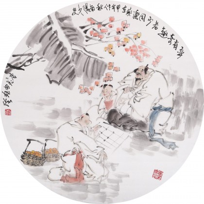 南海禪寺 妙林居士 人物畫《弈有奇趣 老少同樂》