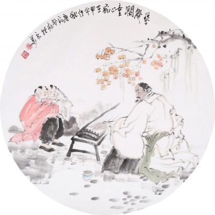 南海禪寺 妙林居士 人物畫《琴聲潤童心》