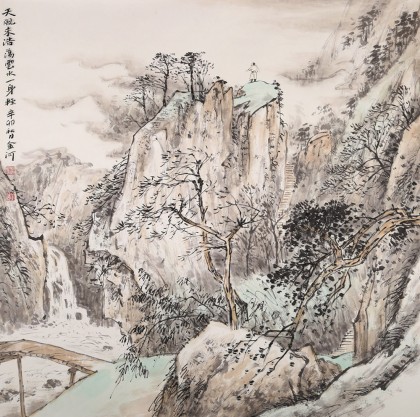 名家劉金河 四尺斗方《天風來浩蕩 云水一身輕》（詢價）