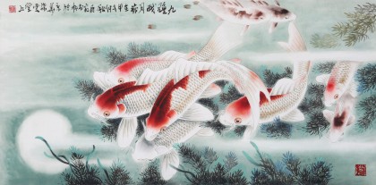 南海禪寺 妙林居士 四尺《九鯉戲月》