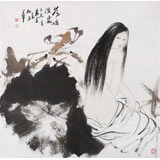 李立辰四尺斗方《荷塘深處》河北著名仕女畫家（詢價）