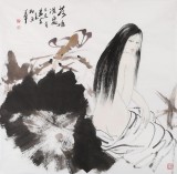 李立辰四尺斗方《荷塘深處》河北著名仕女畫家（詢價(jià)）