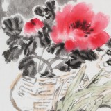 曲逸之 四尺三開(kāi)《貴且壽》 河南省著名花鳥(niǎo)畫(huà)家