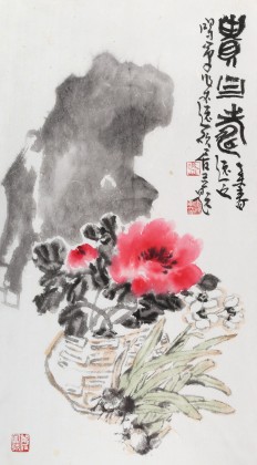 曲逸之 四尺三開(kāi)《貴且壽》 河南省著名花鳥(niǎo)畫(huà)家