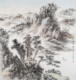 曹寶峪四尺斗方《江上泛舟圖》
