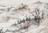 曹寶峪四尺斗方《江上泛舟圖》