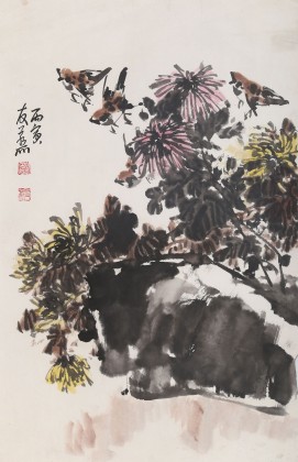 已故山野派繪畫大家鄒友蒸 《秋趣》1986年作