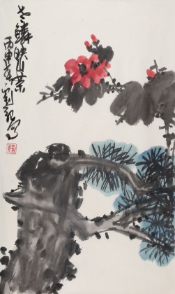 劉紀 四尺三開《山茶花開》 中國畫大家 真跡收藏（詢價）
