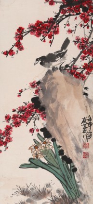 【已售】已故山野派繪畫大家鄒友蒸《報春圖》 1992年作