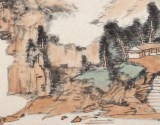 胡書文 四尺斗方《四山蒼翠合一亭》中國書畫院創(chuàng)作院副院長（詢價）